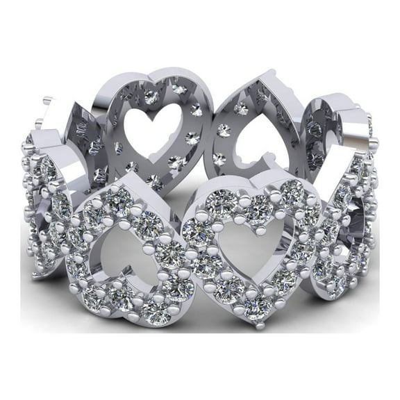 Natural 1.45Ct Round Cut Diamond Alternating Heart Women's Anniversary Wedding Eternity Band Ring Solid 10k White Gold G-H I1