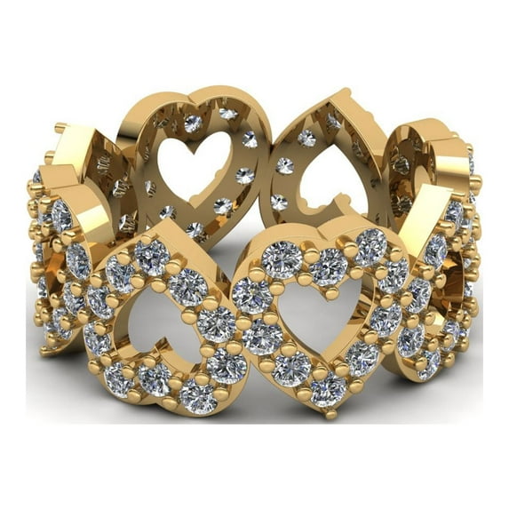 Natural 1.45Ct Round Cut Diamond Alternating Heart Women's Anniversary Wedding Eternity Band Ring Solid 10k Yellow Gold G-H I1