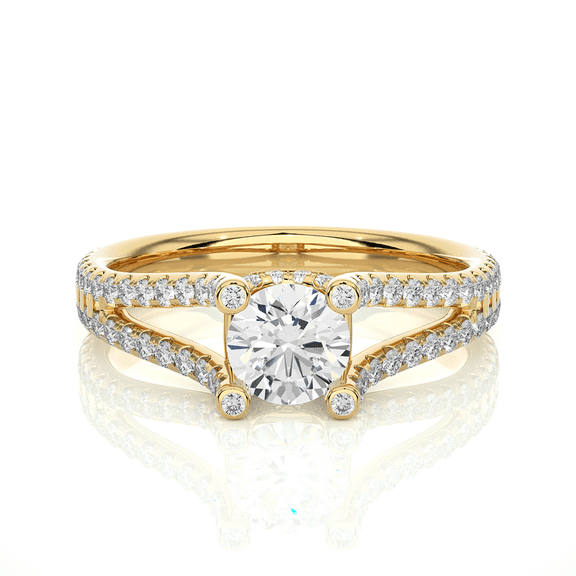 Natural 1.50 Carat Moissanite Split Shank Engagement Ring in (G-H, I2-I3), 14K Yellow Gold Plated, Promise Ring