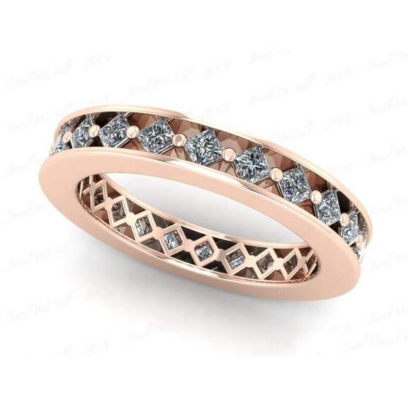 Natural 1.50Ct Princess Cut Diamond Angled Women's Anniversary Wedding Eternity Band Ring Solid 18k Rose Gold F VS2