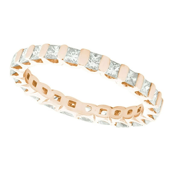 Natural 1.50Ct Princess Cut Diamond Bar Set Women's Anniversary Wedding Eternity Band Ring Solid 18k Rose Gold G SI1