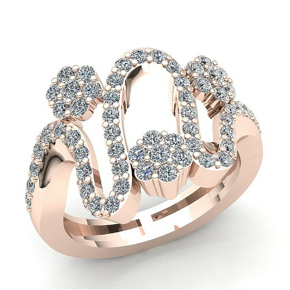 Natural 1.5ct Round Cut Diamond Ladies Flower Wavy Anniversary Wedding Band Solid 18K Rose, White or Yellow Gold G SI1