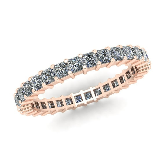 Natural 1.80Ct Princess Cut Diamond Shared Prong Women's Anniversary Wedding Eternity Band Ring Solid 14k Rose Gold G SI1