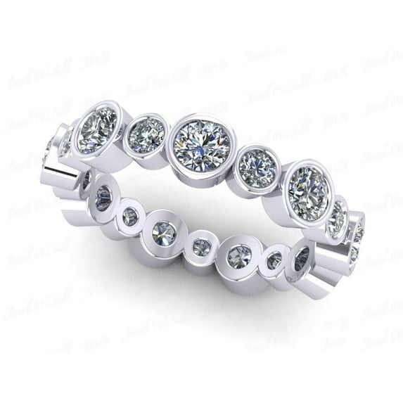 Natural 1.80Ct Round Cut Diamond Alternating Women's Anniversary Wedding Eternity Band Ring Solid 10k White Gold I SI2