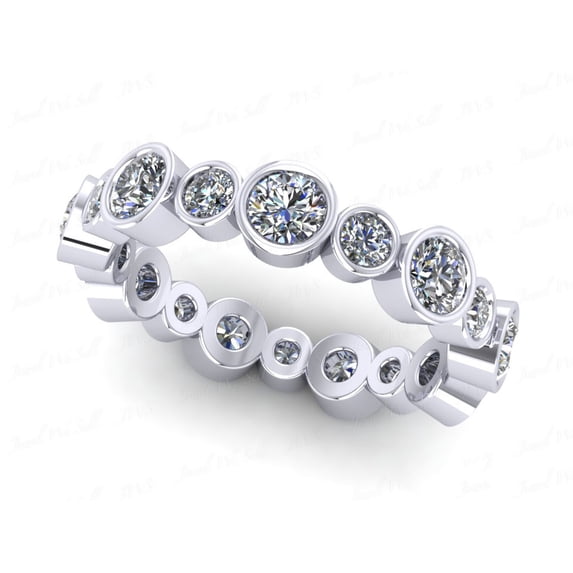 Natural 1.80Ct Round Cut Diamond Alternating Women's Anniversary Wedding Eternity Band Ring Solid 14k White Gold H SI2
