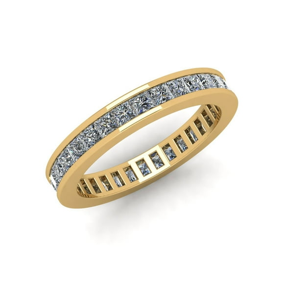 Natural 1.85Ct Princess Cut Diamond Classic Channel Set Women's Anniversary Wedding Eternity Band Ring Solid 10k Yellow Gold G-H I1