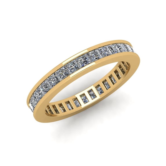 Natural 1.85Ct Princess Cut Diamond Classic Channel Set Women's Anniversary Wedding Eternity Band Ring Solid 14k Yellow Gold F VS2