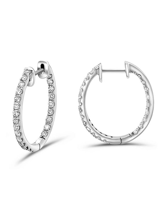 Natural 1 Carat Tw Diamond Eternity Inside Out 18mm Hoop Earrings