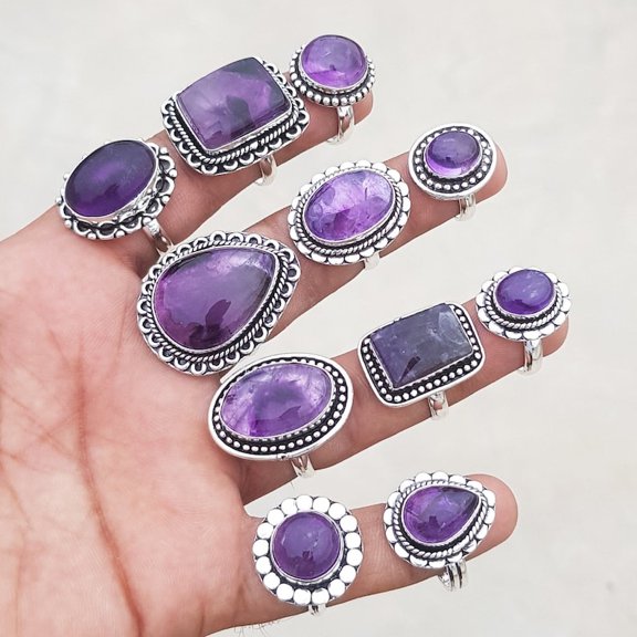 Natural 1 Pcs Rings For Women Natural Multi Color Crystal All Size Free Size Handmade Rings Women Jewelry Wholesale Lot Assorted Gemstone Silver Plated Rings