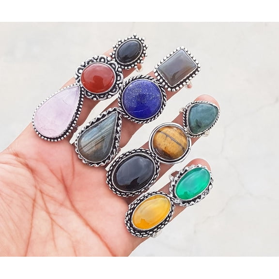 Natural 1 Pcs Rings For Women Natural Multi Color Crystal All Size Free Size Handmade Rings Women Jewelry Wholesale Lot Assorted Gemstone Silver Plated Rings