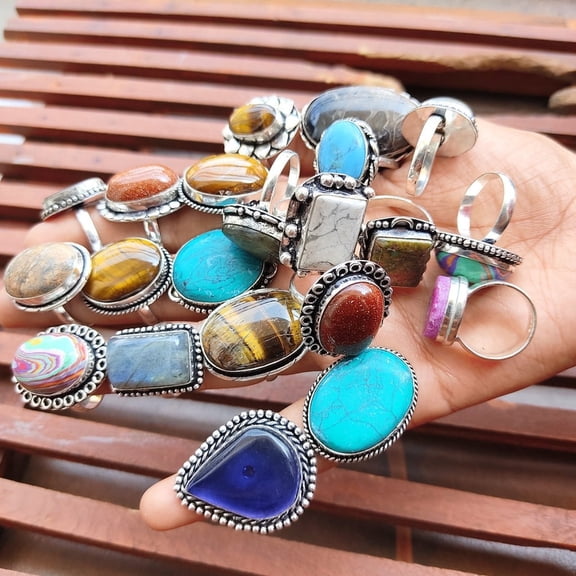 Natural 1 Pcs Rings For Women Natural Multi Color Crystal All Size Free Size Handmade Rings Women Jewelry Wholesale Lot Assorted Gemstone Silver Plated Rings