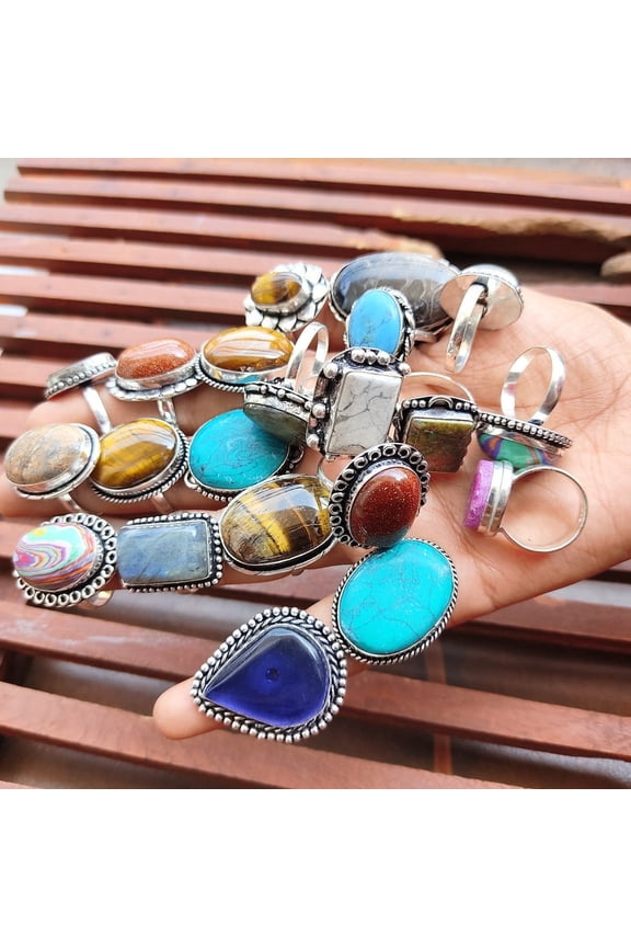 Natural 1 Pcs Rings For Women Natural Multi Color Crystal All Size Free Size Handmade Rings Women Jewelry Wholesale Lot Assorted Gemstone Silver Plated Rings