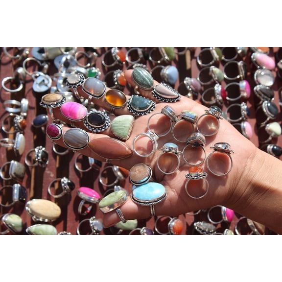 Natural 1 Pcs Rings For Women Natural Multi Color Crystal All Size Free Size Handmade Rings Women Jewelry Wholesale Lot Assorted Gemstone Silver Plated Rings