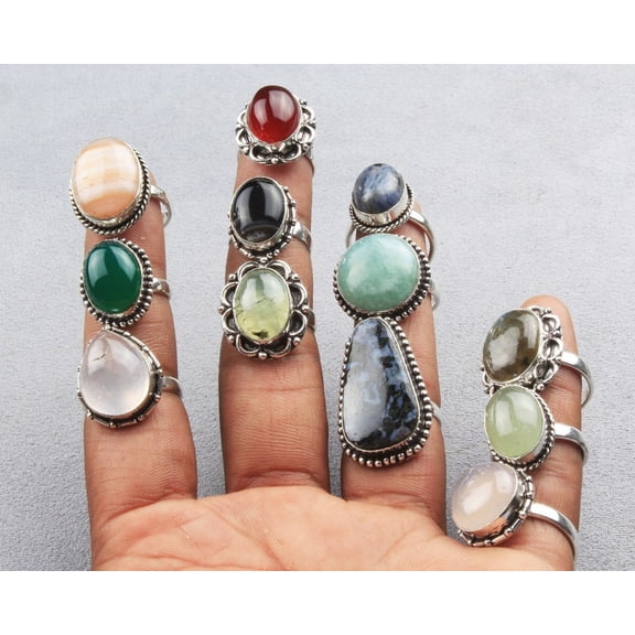 Natural 1 Pcs Rings For Women Natural Multi Color Crystal All Size Free Size Handmade Rings Women Jewelry Wholesale Lot Assorted Gemstone Silver Plated Rings