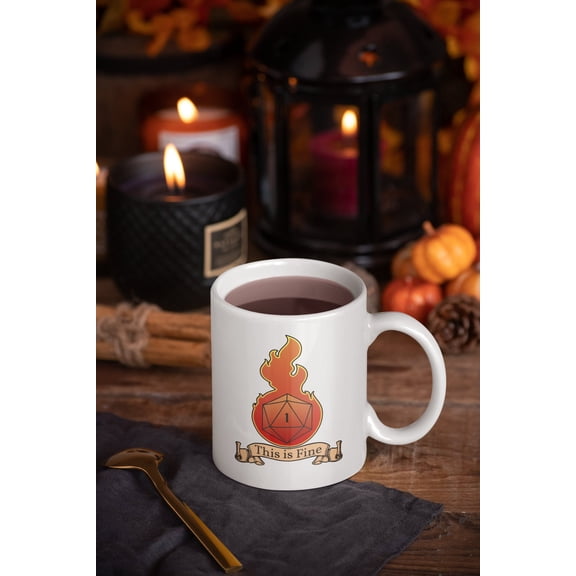 Natural 1 This Is Fine Mug D20 Dice RPG Humor Tabletop Gamer Coffee Cup Gift for Dungeon Fans Ceramic Mug 11oz