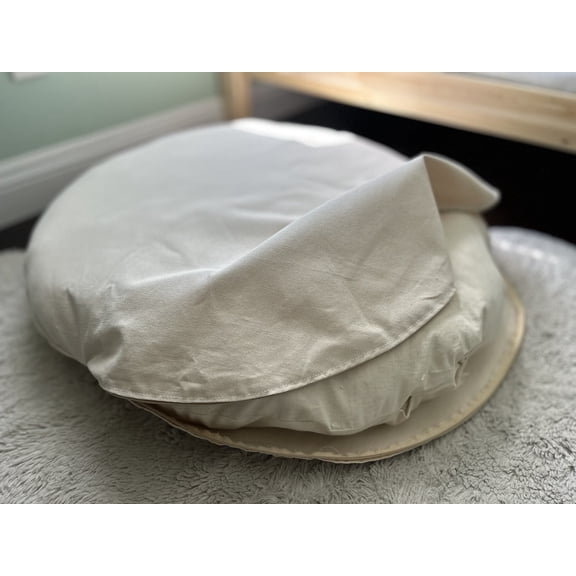 100% Cotton Canvas Round Dog Bed Cover with Zippers, 24 inches diameter, Natural Color