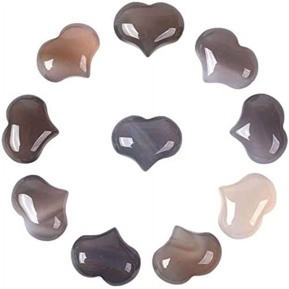 Natural 10pcs Gray Agate Gemstone Healing Crystal 1 inch Mini Puffy Heart Pocket Stone Iron Gift Box