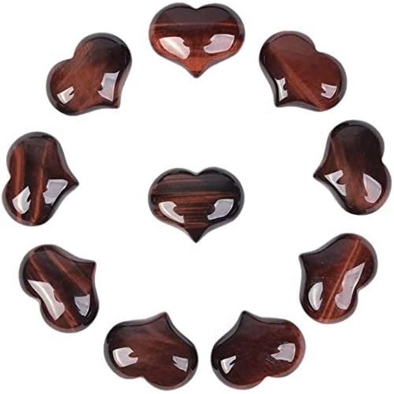 Natural 10pcs Red Tiger Eye Gemstone Healing Crystal 1 inch Mini Puffy Heart Pocket Stone Iron Gift Box