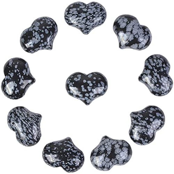 Natural 10pcs Snowflake Obsidian Gemstone Healing Crystal 1 inch Mini Puffy Heart Pocket Stone Iron Gift Box