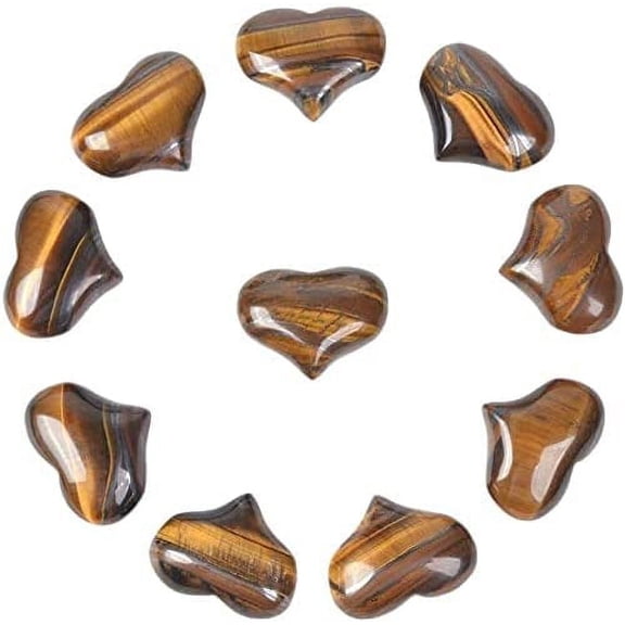 Natural 10pcs Yellow Iron Tiger Gemstone Healing Crystal 1 inch Mini Puffy Heart Pocket Stone Iron Gift Box