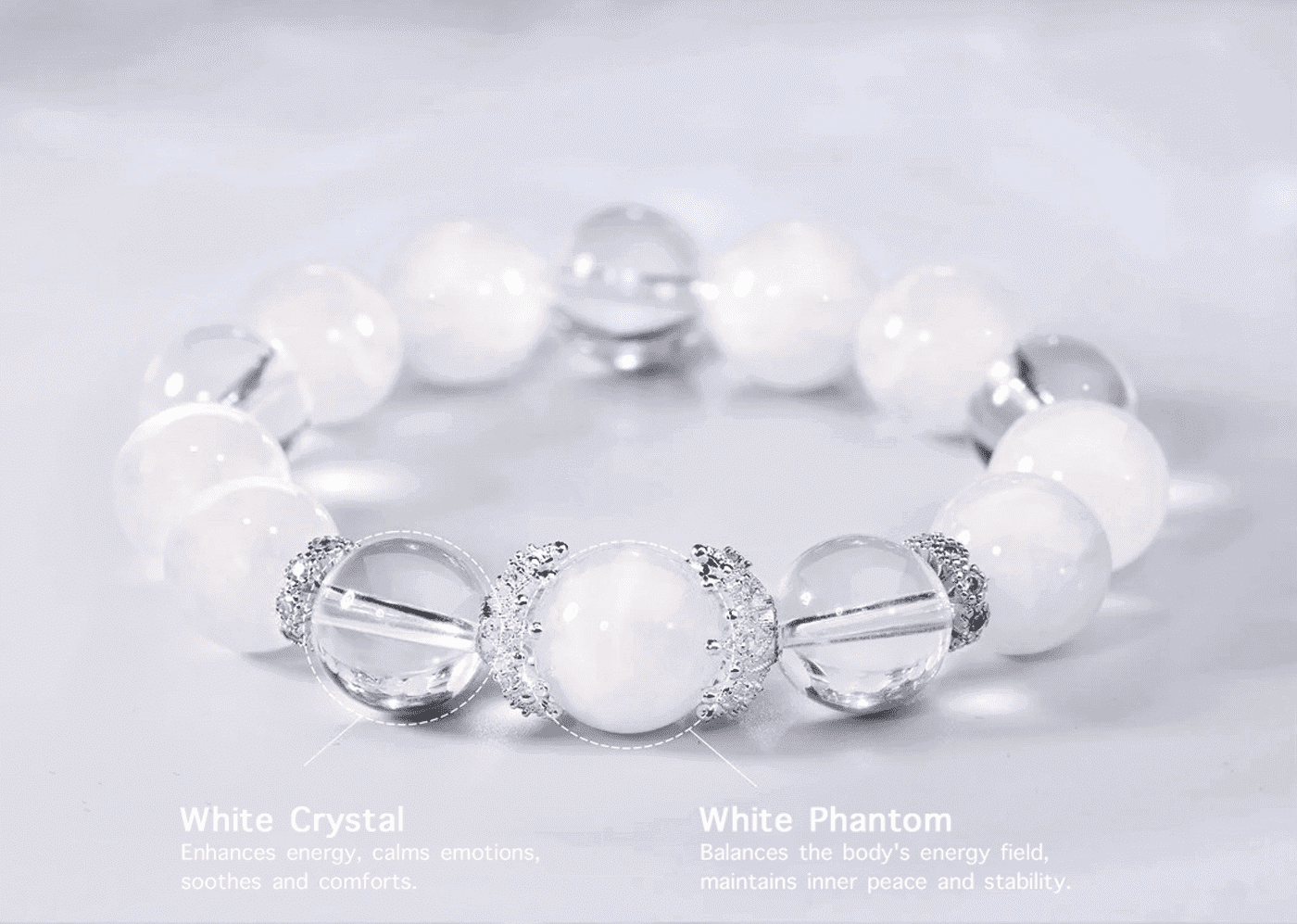 Natural 11-12mm Crystal Quartz & White Jade Stretch Beaded Gemstone Bracelet Unisex Jewelry Gift for Men Women