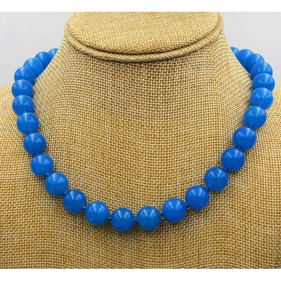 Natural 12mm Huge Excellent Blue Jade Round Gemstone Beads Necklace 18'' Y733[e648]