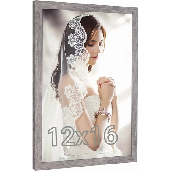 Natural 12x16 Picture Frame Rustic Grey, Retro 16x12 Frame, Distressed Gray 12 by 16in Canvas Poster Frame, Gallery Concert Portrait Photo Frame, Anniversary/Wedding/Birthday/Thank you/Christmas Gift