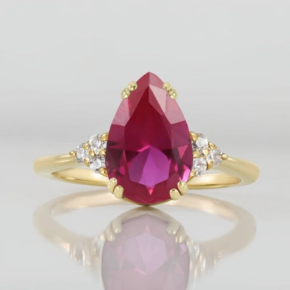 Natural 14K Yellow Gold Plated Ruby Engagement ring, ruby ring, pear cut red gemstone, July birthstone, sterling silver ring