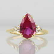 Natural 14K Yellow Gold Plated Ruby Engagement ring, ruby ring, pear cut red gemstone, July birthstone, sterling silver ring