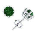 thumbnail image 1 of Natural 1Ct Round Cut Emerald Basket Stud Earrings 14k White Gold ScrewBack AAA Quality, 1 of 1