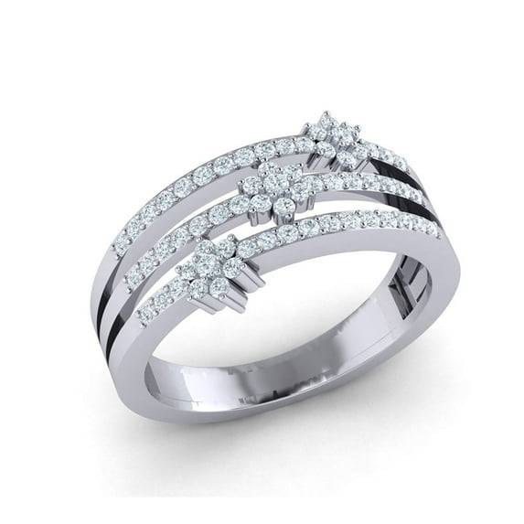 Natural 1ct Round Cut Diamond Prong 3Row Floral Stylized Anniversary Band Bridal Ring Solid 10K Gold JK I1