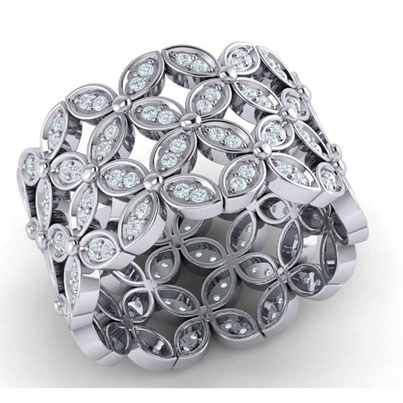 Natural 1ct Round Cut Diamond Prong Ladies Flower Full Eternity Band Bridal Anniversary Wedding Ring Solid 10K Gold GH SI1