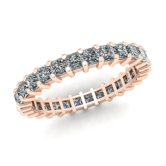 Natural 2.00Ct Princess Cut Diamond Shared Prong Women's Anniversary Wedding Eternity Band Ring Solid 14k Rose Gold H SI2