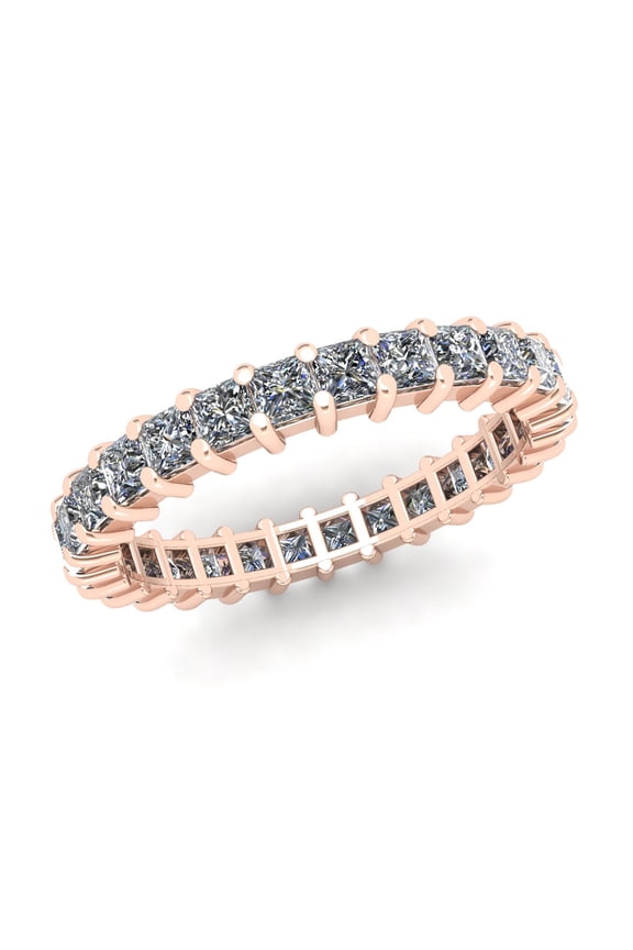 Natural 2.00Ct Princess Cut Diamond Shared Prong Women's Anniversary Wedding Eternity Band Ring Solid 18k Rose Gold F VS2