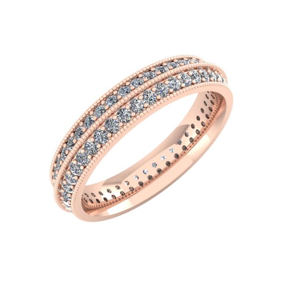 Natural 2.00Ct Round Cut Diamond 2Row Milgrain Anniversary Wedding Eternity Band Ring 14k FG VS1
