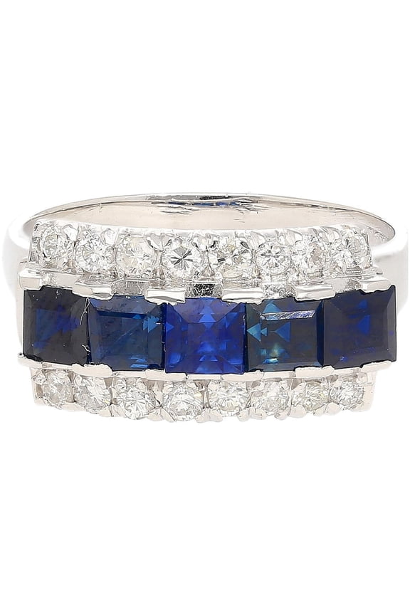 Natural 2.28 Carat Blue Sapphire & Diamond Cluster 5 Stone Platinum Ring