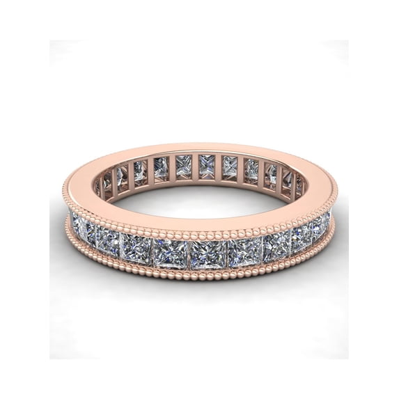 Natural 2.70Ct Princess Cut Diamond Channel Set Milgrain Women's Anniversary Wedding Eternity Band Ring Solid 14k Rose Gold I SI2
