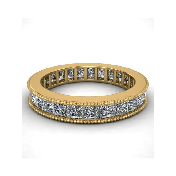 Natural 2.70Ct Princess Cut Diamond Channel Set Milgrain Women's Anniversary Wedding Eternity Band Ring Solid 14k Yellow Gold I SI2