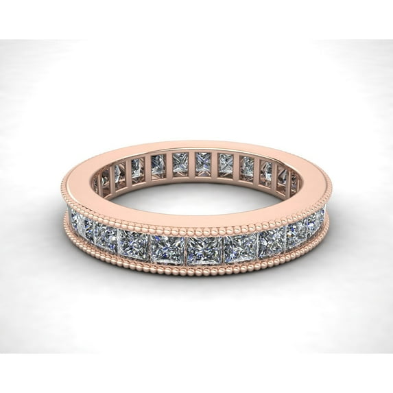 Natural 2.70Ct Princess Cut Diamond Channel Set Milgrain Women's Anniversary Wedding Eternity Band Ring Solid 18k Rose Gold G SI1