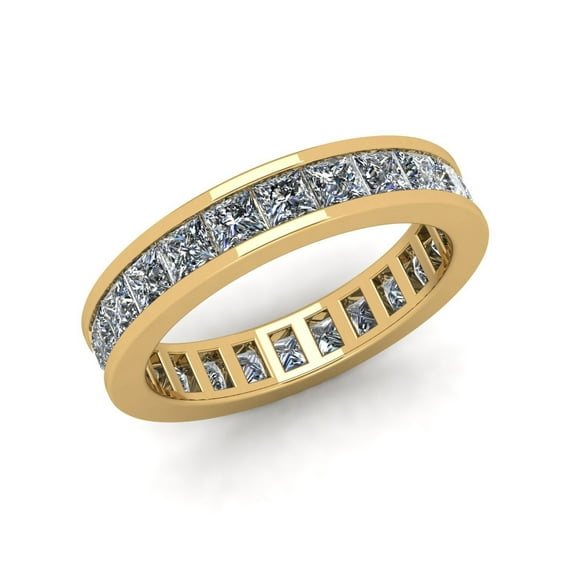 Natural 2.70Ct Princess Cut Diamond Classic Channel Set Women's Anniversary Wedding Eternity Band Ring Solid 10k Yellow Gold G-H I1