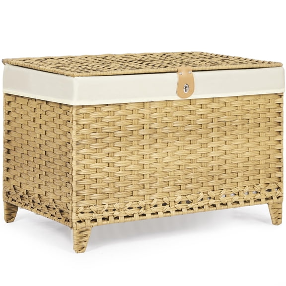 Natural 200L Wicker Storage Chest with Lid and Removable Liner Bag