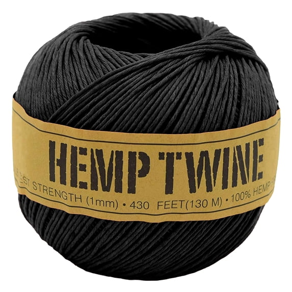 Natural 20lb Hemp Twine for DIY – 1mm Thin High Tensile Strength Twine for Cooking, Jewelry, Crafts, and Decoration – Black, 100G/430 ft