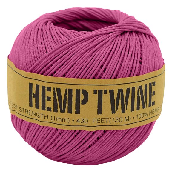 Natural 20lb Hemp Twine for DIY – 1mm Thin High Tensile Strength Twine for Cooking, Jewelry, Crafts, and Decoration – Pink, 100G/430 ft