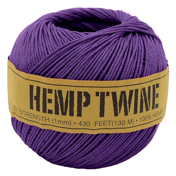 Natural 20lb Hemp Twine for DIY – 1mm Thin High Tensile Strength Twine for Cooking, Jewelry, Crafts, and Decoration – Purple, 100G/430 ft