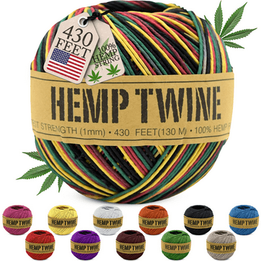 Natural 20lb Hemp Twine for DIY – 1mm Thin High Tensile Strength Twine for Cooking, Jewelry, Crafts, and Decoration – Rasta, 100G/430 ft