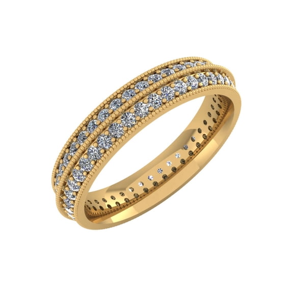 Natural 2Ct Round Cut Diamond 2Row Milgrain Anniversary Wedding Eternity Band Ring 18k Gold IJ SI2