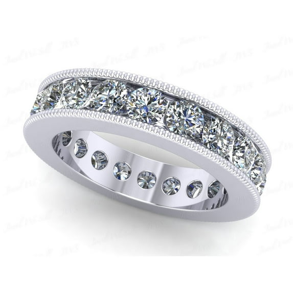 Natural 3.00Ct Round Cut Diamond Channel Set Milgrain Women's Anniversary Wedding Eternity Band Ring Solid 18k White Gold F VS2