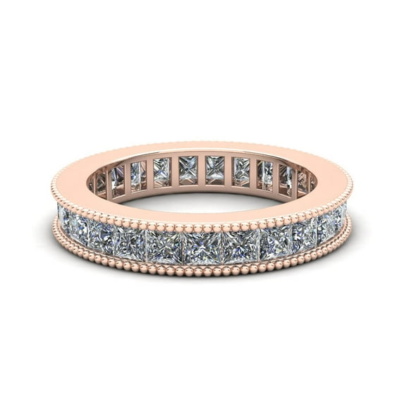 Natural 3.75Ct Princess Cut Diamond Channel Set Milgrain Women's Anniversary Wedding Eternity Band Ring Solid 18k Rose Gold G SI1