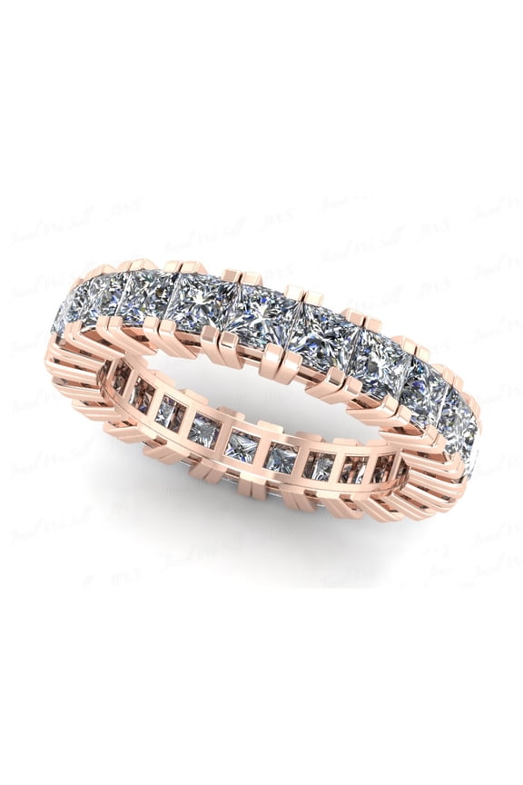 Natural 3.75Ct Princess Cut Diamond Gallery Women's Anniversary Wedding Eternity Band Ring Solid 18k Rose Gold F VS2