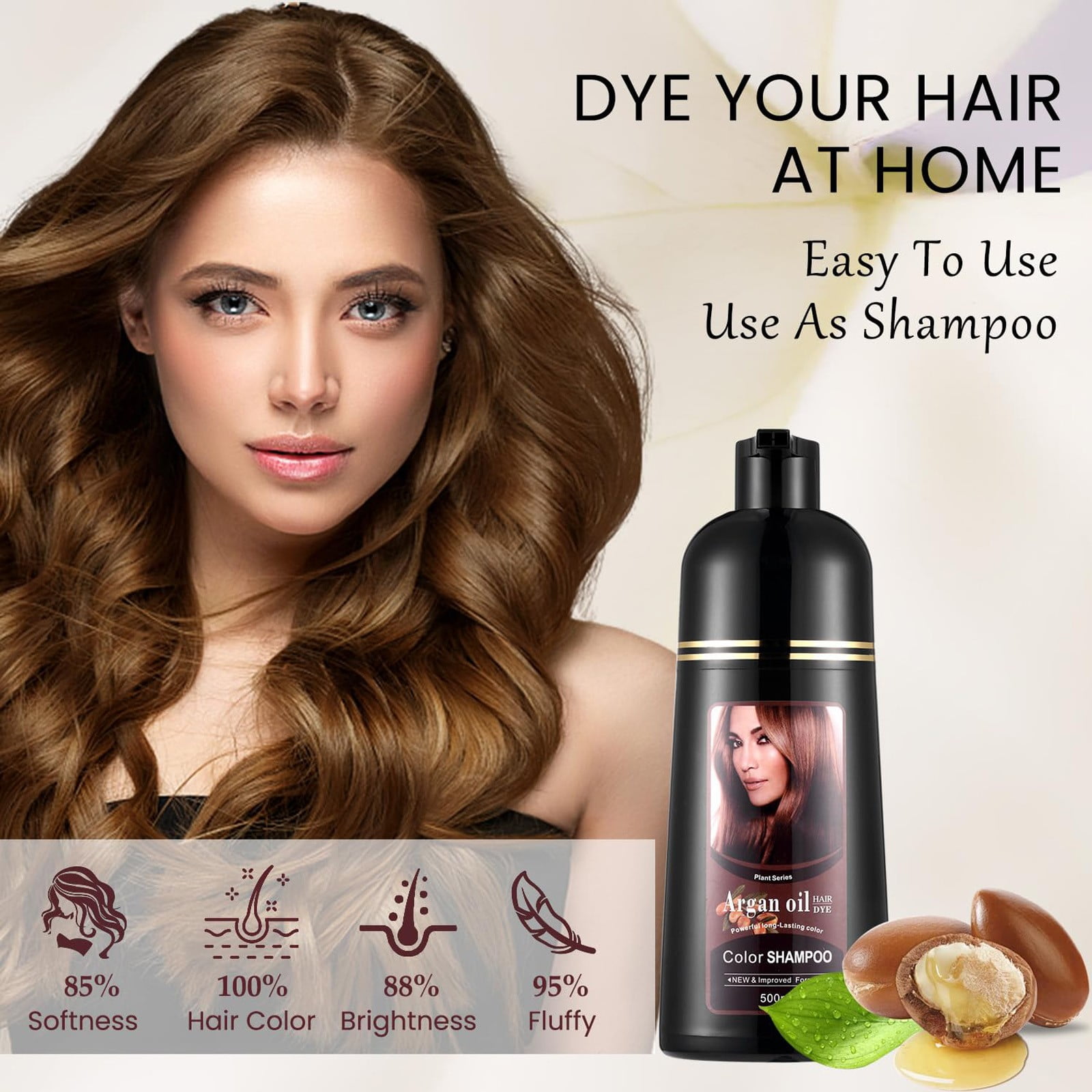 Natural 3 In One Hair Color & Care Shampoo Oil Brown Quick Dyeing Fade